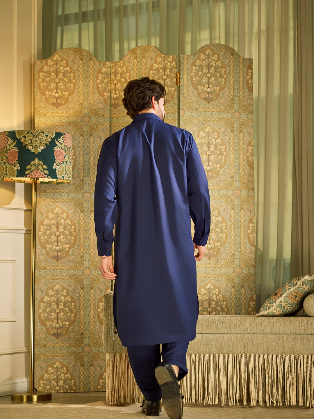 Men's Cotton Navy Blue Pathani Set