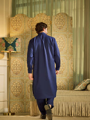 Men's Cotton Navy Blue Pathani Set
