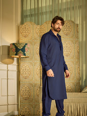Men's Cotton Navy Blue Pathani Set