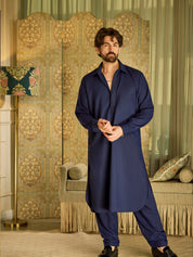 Men's Cotton Navy Blue Pathani Set