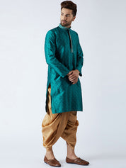Men's Teal Green & Gold Silk Blend Kurta & Dhoti Set