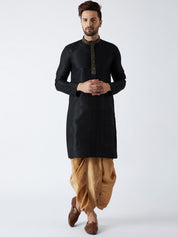 Men's Black & Gold Silk Blend Kurta & Dhoti Set