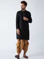 Men's Black & Gold Silk Blend Kurta & Dhoti Set