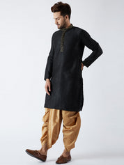 Men's Black & Gold Silk Blend Kurta & Dhoti Set