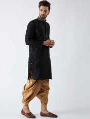 Men's Black & Gold Silk Blend Kurta & Dhoti Set