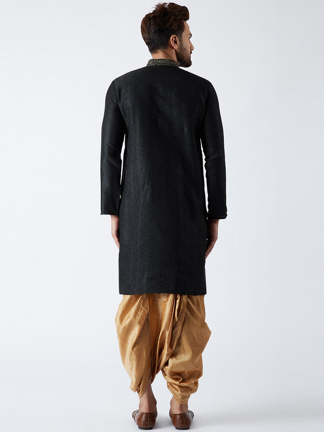 Men's Black & Gold Silk Blend Kurta & Dhoti Set