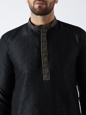 Men's Black & Gold Silk Blend Kurta & Dhoti Set