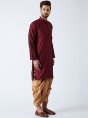 Men's Maroon & Gold Silk Blend Kurta & Dhoti Set