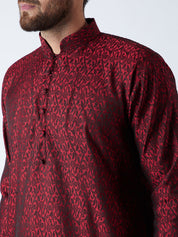 Men's Maroon & Gold Silk Blend Kurta & Dhoti Set