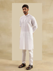 Men's Cotton Chikankari White Kurta and Pyjama With Daman Embroidered Black Nehru Jacket