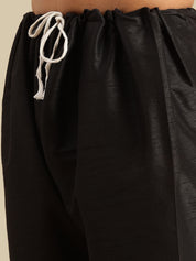 Men's Silk Blend Black Kurta and Pyjama With Jacquard Silk Pink Nehru Jacket