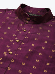 Men's Cotton Purple Kurta and White Pyjama With Cream Nehru Jacket