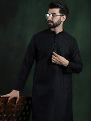 Men's Cotton Thread embroidered Black Long Kurta