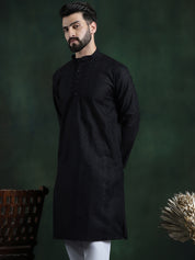 Men's Cotton Thread embroidered Black Long Kurta