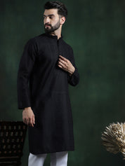 Men's Cotton Thread embroidered Black Long Kurta