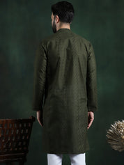 Men's Cotton Thread embroidered Dark Green Long Kurta