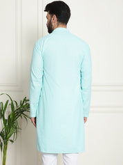 Men's Cotton Embroidered Thread Work Sky Blue Kurta