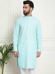 Men's Cotton Embroidered Thread Work Sky Blue Kurta