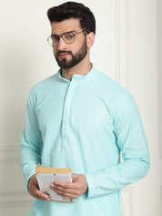 Men's Cotton Embroidered Thread Work Sky Blue Kurta