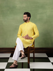 Men's Pure Cotton Striped Yellow Long Kurta