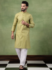 Men's Pure Cotton Striped Green Long Kurta