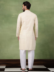 Men's Pure Cotton Striped Beige Long Kurta