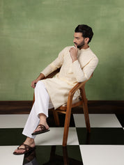 Men's Pure Cotton Striped Beige Long Kurta