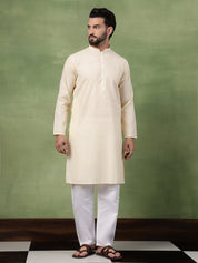Men's Pure Cotton Striped Beige Long Kurta