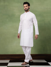 Men's Pure Cotton Striped White Long Kurta