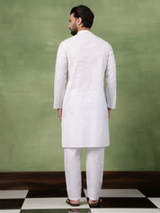 Men's Pure Cotton Striped White Long Kurta