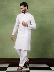 Men's Pure Cotton Striped White Long Kurta