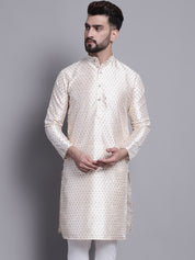 Men's Silk Blend Cream Printed Long Kurta