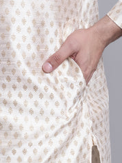 Men's Silk Blend Cream Printed Long Kurta