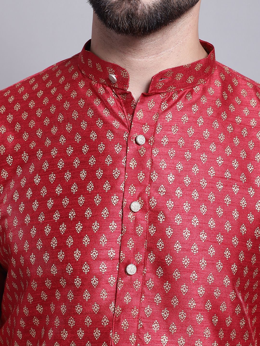 Men's Silk Blend Maroon Printed Long Kurta