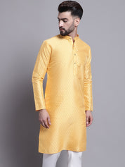 Men's Silk Blend Mustard Printed Long Kurta