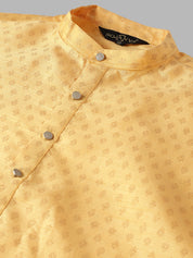 Men's Silk Blend Mustard Printed Long Kurta