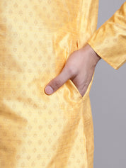 Men's Silk Blend Mustard Printed Long Kurta