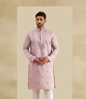 Men's Cotton Silk Exquisite Neck Embroidered Lavender Only Long Kurta