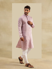 Men's Cotton Silk Exquisite Neck Embroidered Lavender Only Long Kurta
