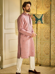 Men's Cotton Silk Exquisite Neck Embroidered Lavender Only Long Kurta