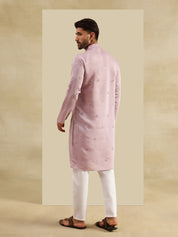 Men's Cotton Silk Exquisite Neck Embroidered Lavender Only Long Kurta