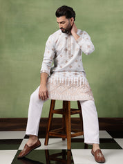 Men’s Cotton Mirror Hem Embroidered Sky Blue Long Kurta