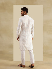 Men's Cotton Silk Boota Mirror Embroidered White Only Long Kurta