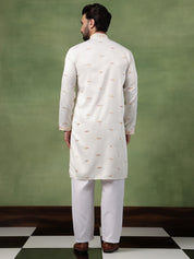 Men's Cotton Embroidered Ethnic Motif Off white Long Kurta