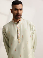 Men's Cotton Embroidered Ethnic Motif Pista Long Kurta