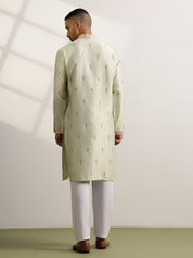 Men's Cotton Embroidered Ethnic Motif Pista Long Kurta