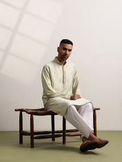 Men's Cotton Embroidered Ethnic Motif Pista Long Kurta