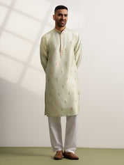 Men's Cotton Embroidered Ethnic Motif Pista Long Kurta