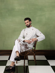 Men’s Cotton Daman Printed Pista Green Long Kurta