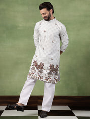 Men’s Cotton Daman Printed Pista Green Kurta With Pyjama